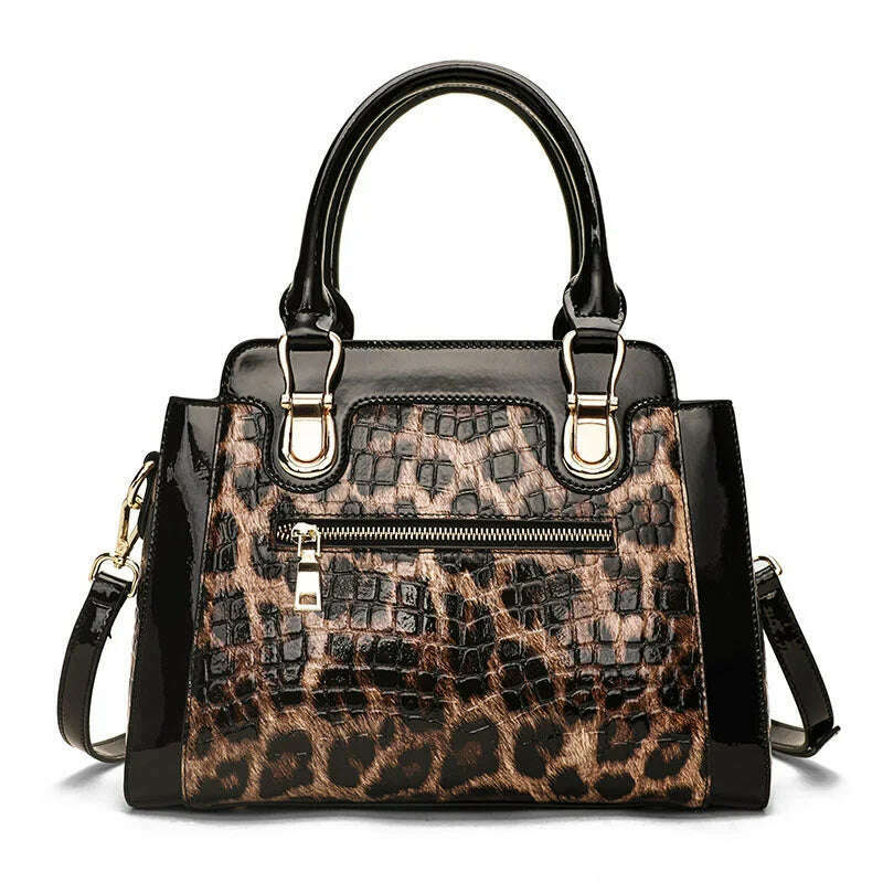 Genuine leather women's bag, leopard print handbag, large-capacity fashion trend, first-layer cowhide one-shoulder crossbody bag - KIMLUD