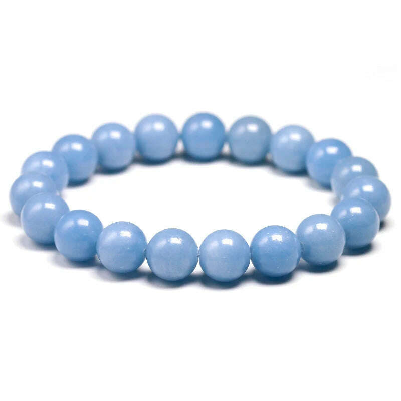 KIMLUD, Genuine Natural Stone Peru Blue Angelite Round Beads 6 8 10MM  Bracelet For Women Men Energy Handmade Jewelry Gift, KIMLUD Womens Clothes