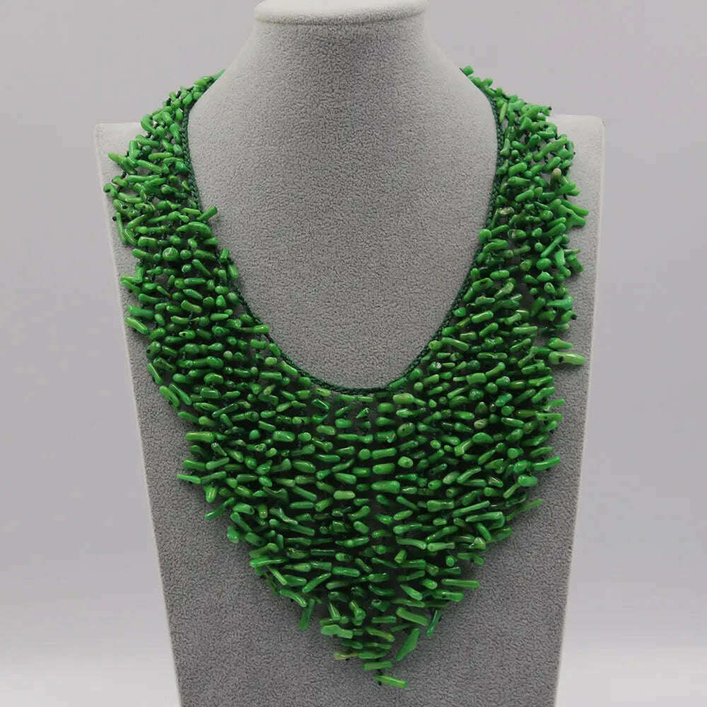 KIMLUD, GG 18" Handwork Green Coral Chips Chokers Dangle Necklace Handmade For Women, KIMLUD Womens Clothes