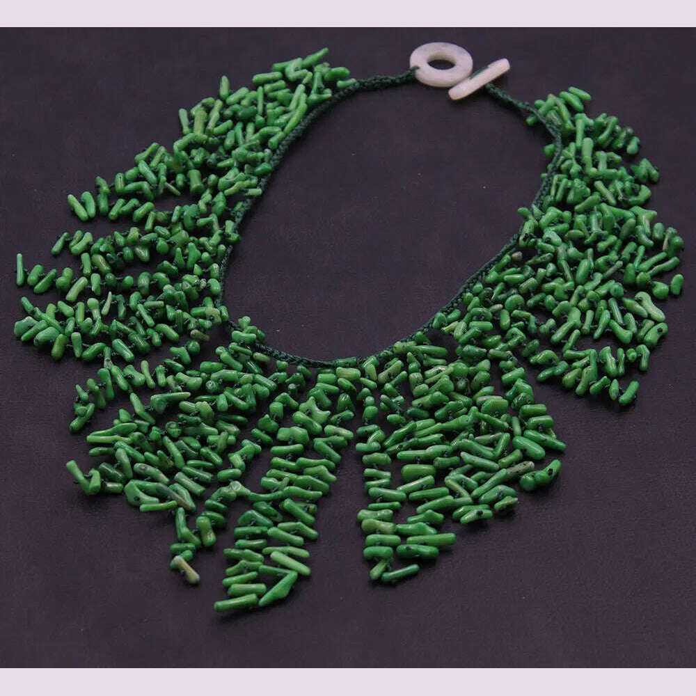 KIMLUD, GG 18" Handwork Green Coral Chips Chokers Dangle Necklace Handmade For Women, KIMLUD Womens Clothes