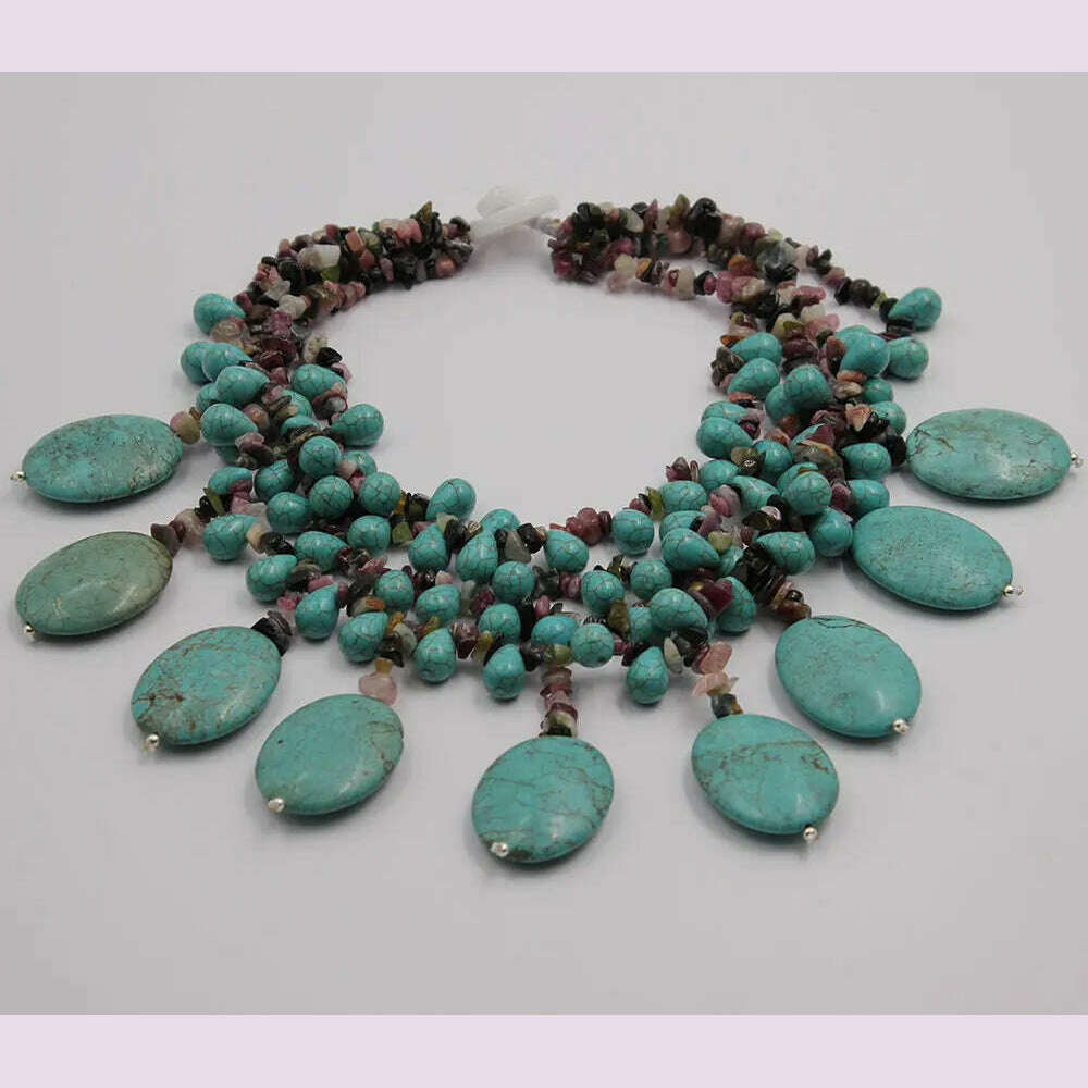 KIMLUD, GG 4 Strands Multi color Tourmaline Green Turquoise Fringe Necklace Handmade For Women, KIMLUD Womens Clothes