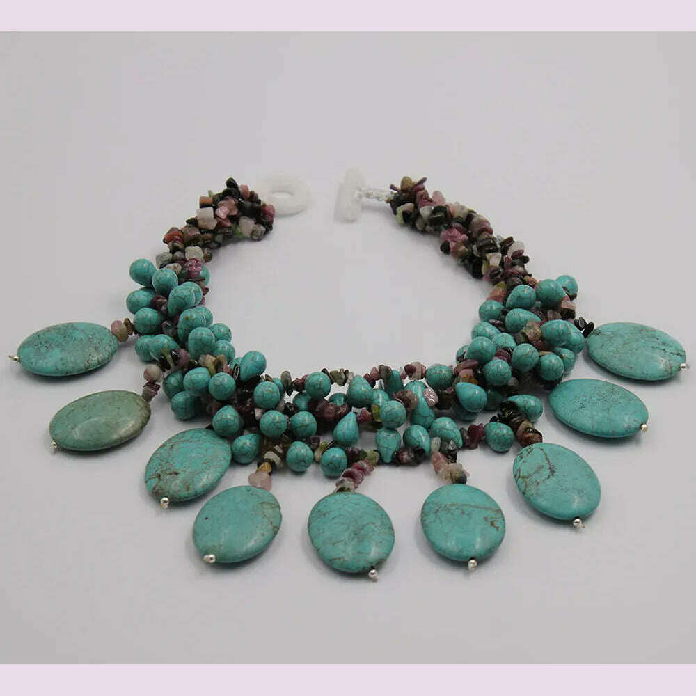 KIMLUD, GG 4 Strands Multi color Tourmaline Green Turquoise Fringe Necklace Handmade For Women, KIMLUD Womens Clothes