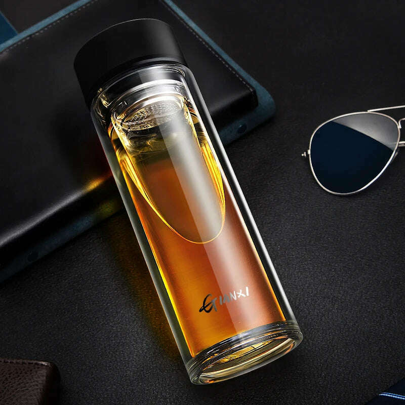 GIANXI Double-layer Glass Cup Heat-resistant Water Cups With Tea Drain Filter Office Large Capacity Glasses Drinkware - KIMLUD
