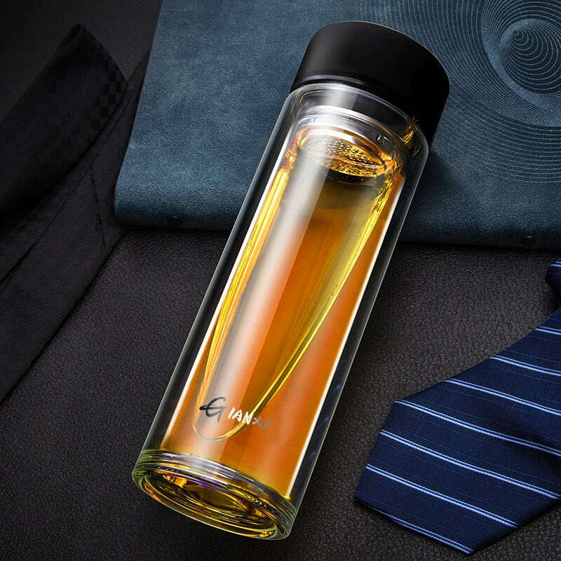 GIANXI Double-layer Glass Cup Heat-resistant Water Cups With Tea Drain Filter Office Large Capacity Glasses Drinkware - KIMLUD