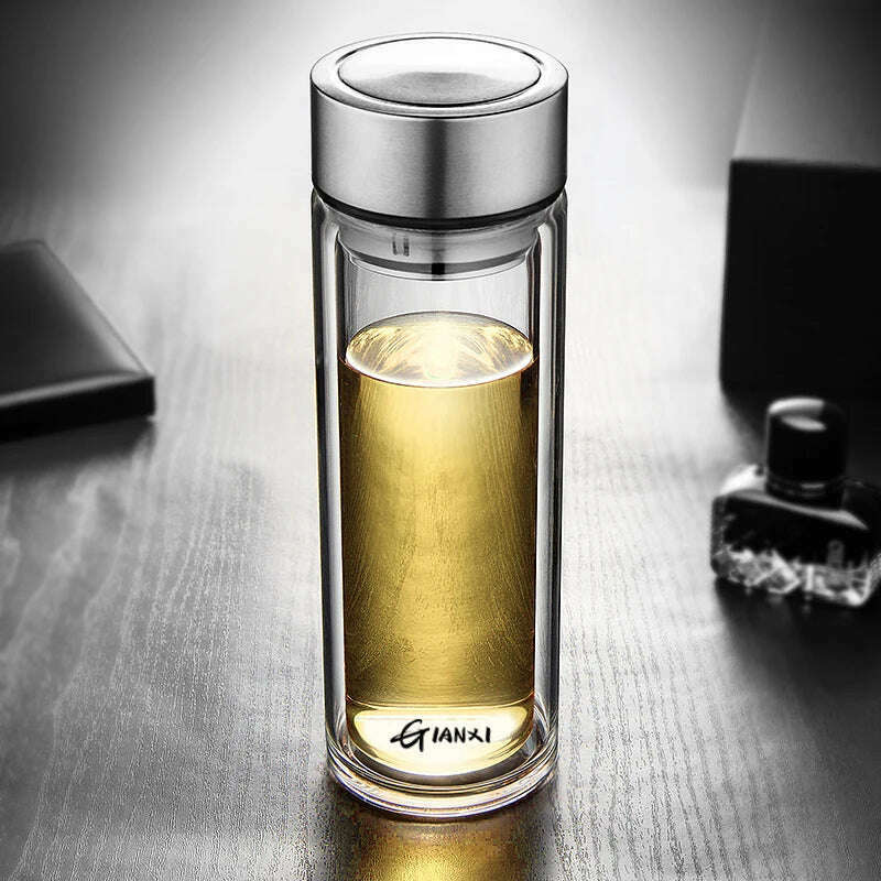 GIANXI Double-layer Glass Cup Heat-resistant Water Cups With Tea Drain Filter Office Large Capacity Glasses Drinkware - KIMLUD