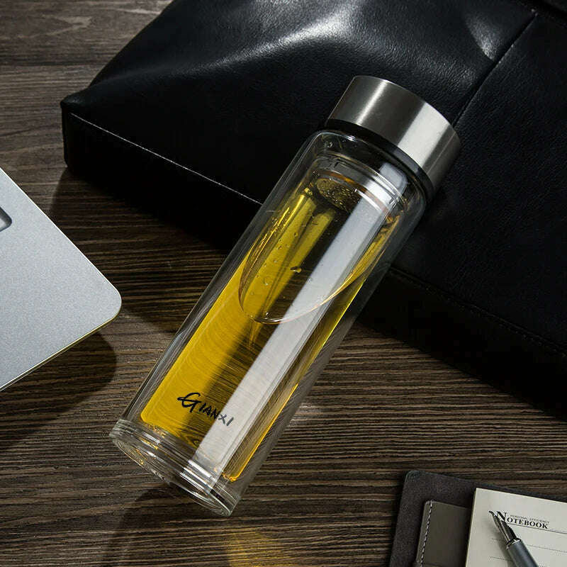 GIANXI Double-layer Glass Cup Heat-resistant Water Cups With Tea Drain Filter Office Large Capacity Glasses Drinkware - KIMLUD