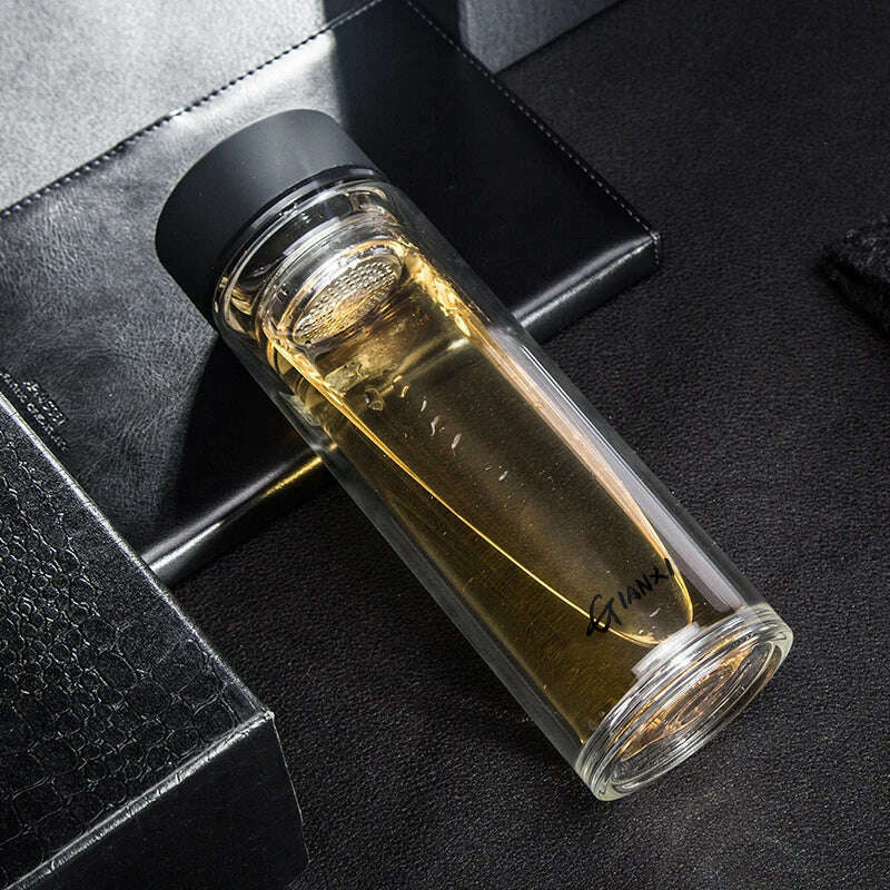 GIANXI Double-layer Glass Cup Heat-resistant Water Cups With Tea Drain Filter Office Large Capacity Glasses Drinkware - KIMLUD