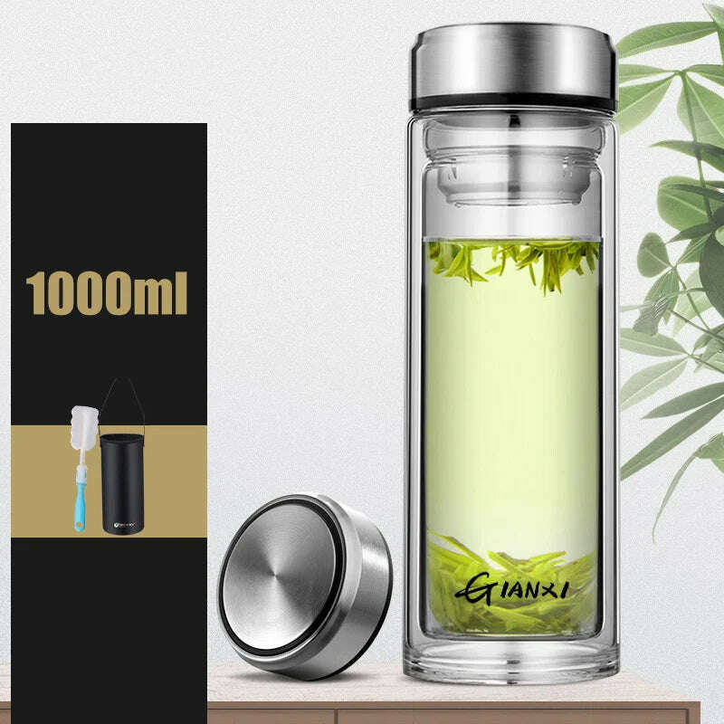 GIANXI Double-layer Glass Cup Heat-resistant Water Cups With Tea Drain Filter Office Large Capacity Glasses Drinkware - KIMLUD