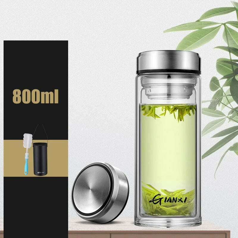 GIANXI Double-layer Glass Cup Heat-resistant Water Cups With Tea Drain Filter Office Large Capacity Glasses Drinkware - KIMLUD