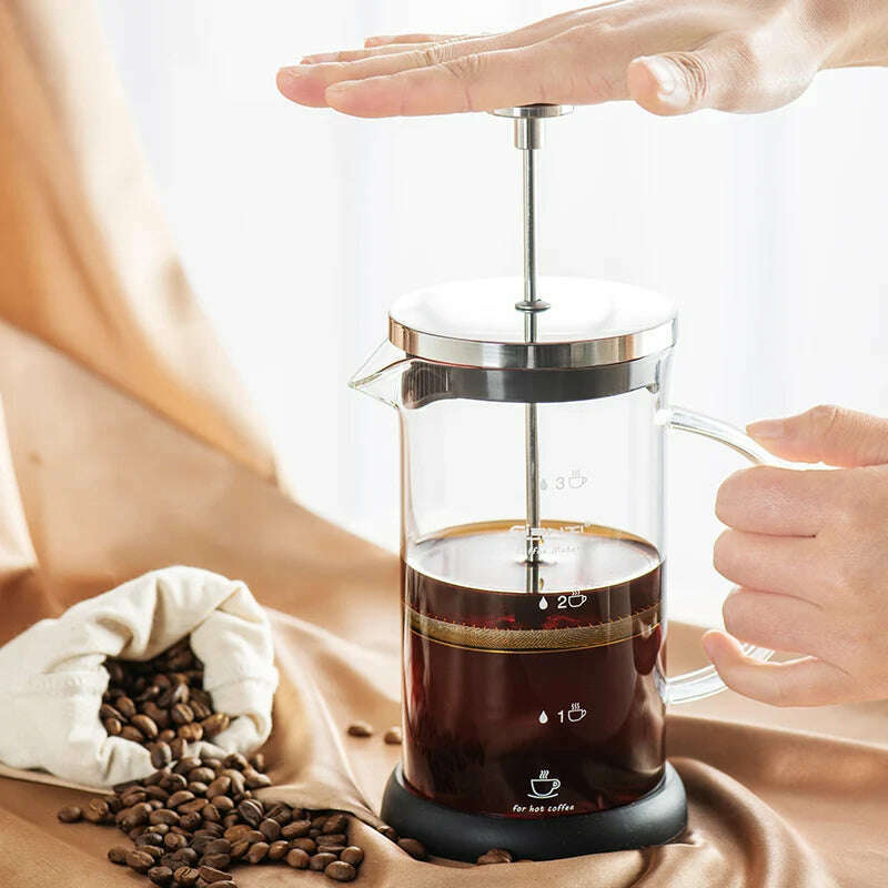 GIANXI French Press Pot Household Hand Made Coffee Powder Filter Coffee Pot Glass Heat Resistant Coffee Maker With Filter - KIMLUD