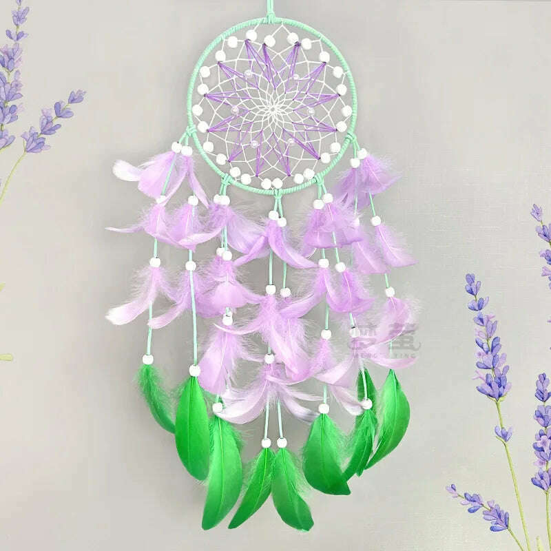Girl's Heart Dream Catcher Colorful Feather Hanging Ornaments Creative Handmade Wind Chimes Birthday Christmas Gifts Home Decor - KIMLUD