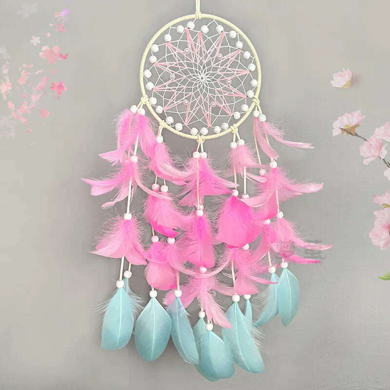 KIMLUD, Girl's Heart Dream Catcher Colorful Feather Hanging Ornaments Creative Handmade Wind Chimes Birthday Christmas Gifts Home Decor, KIMLUD Womens Clothes