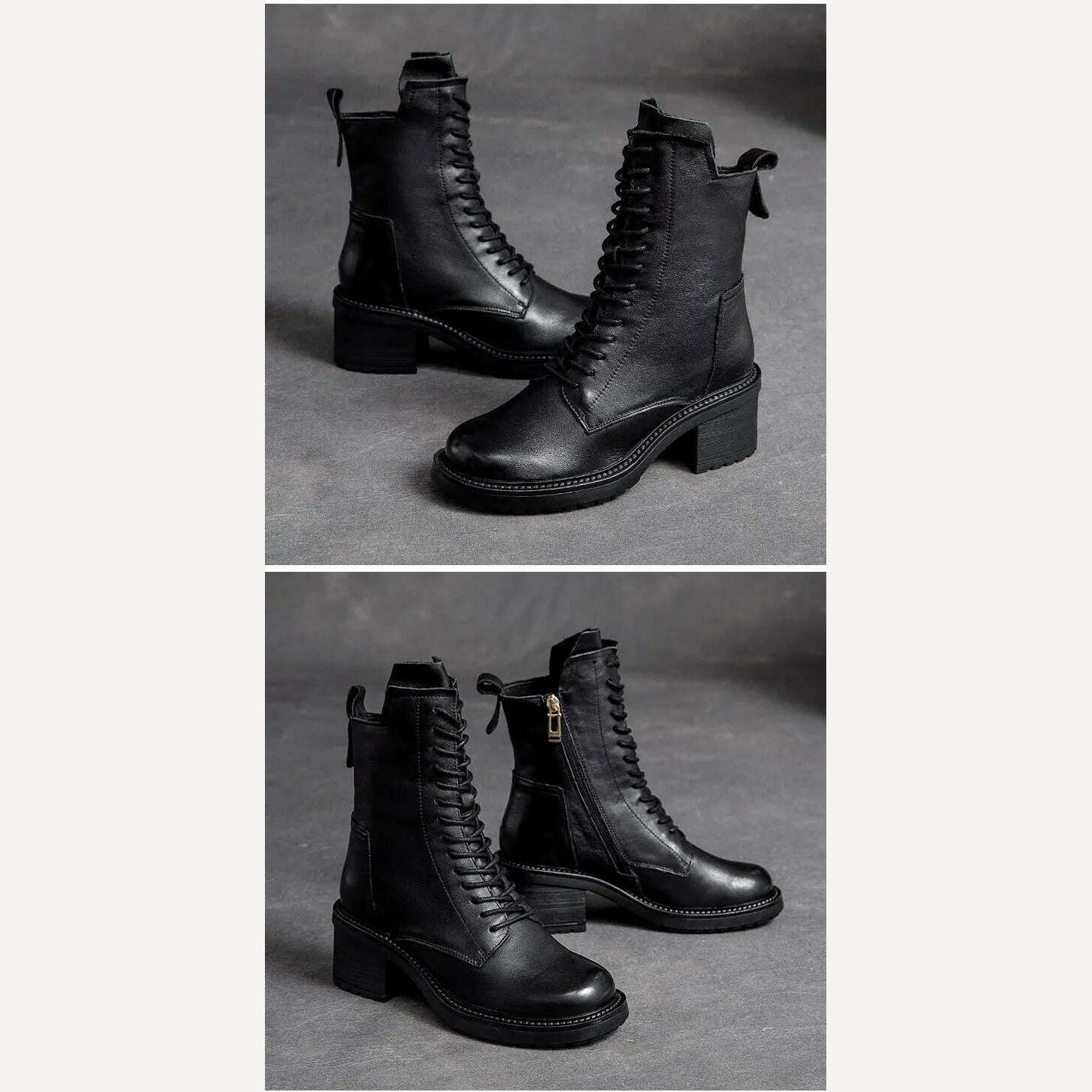 GKTINOO 2022 Cow Leather Quality Women Shoes Autumn Winter Square Med Heel Ankle Boots Lace Up Zipper Ladies Pumps Size 35-40 - KIMLUD