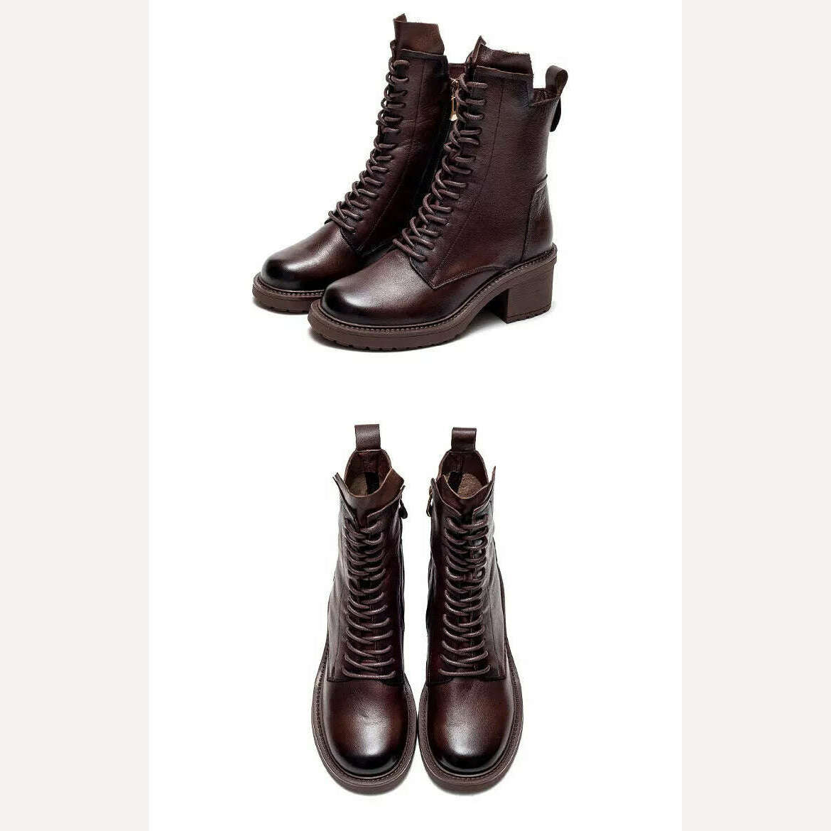 GKTINOO 2022 Cow Leather Quality Women Shoes Autumn Winter Square Med Heel Ankle Boots Lace Up Zipper Ladies Pumps Size 35-40 - KIMLUD