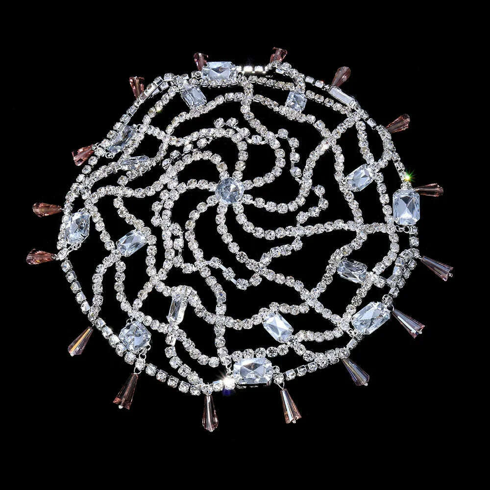 Glam Fringe Crystal Hat Cap Luxury Hair Accessories Tiara Bride Wedding Pendant Hair Chain Jewelry Headpiece Rhinestone Decor - KIMLUD