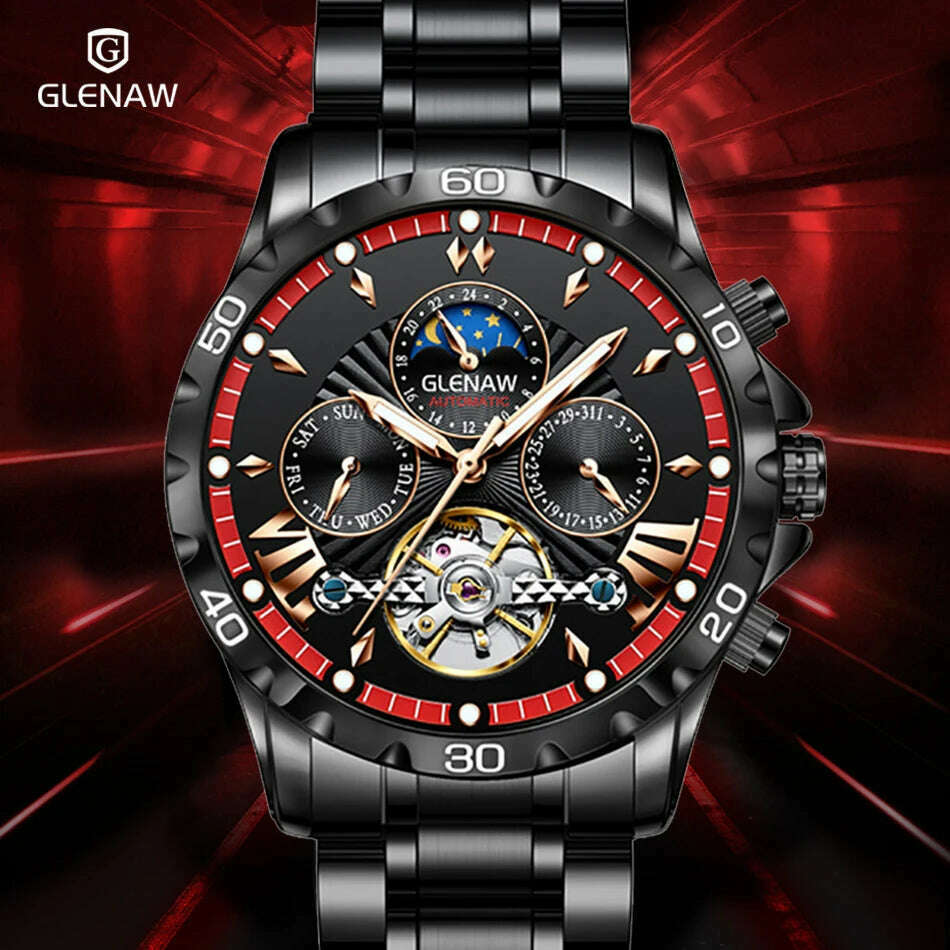 GLENAW Design Mens Watches Top Brand Luxury Fashion Business Automatic Watch Men's Waterproof Mechanical Watch Montre Homme - KIMLUD