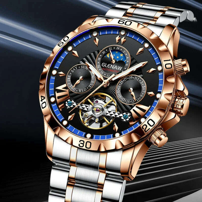 GLENAW Design Mens Watches Top Brand Luxury Fashion Business Automatic Watch Men's Waterproof Mechanical Watch Montre Homme - KIMLUD