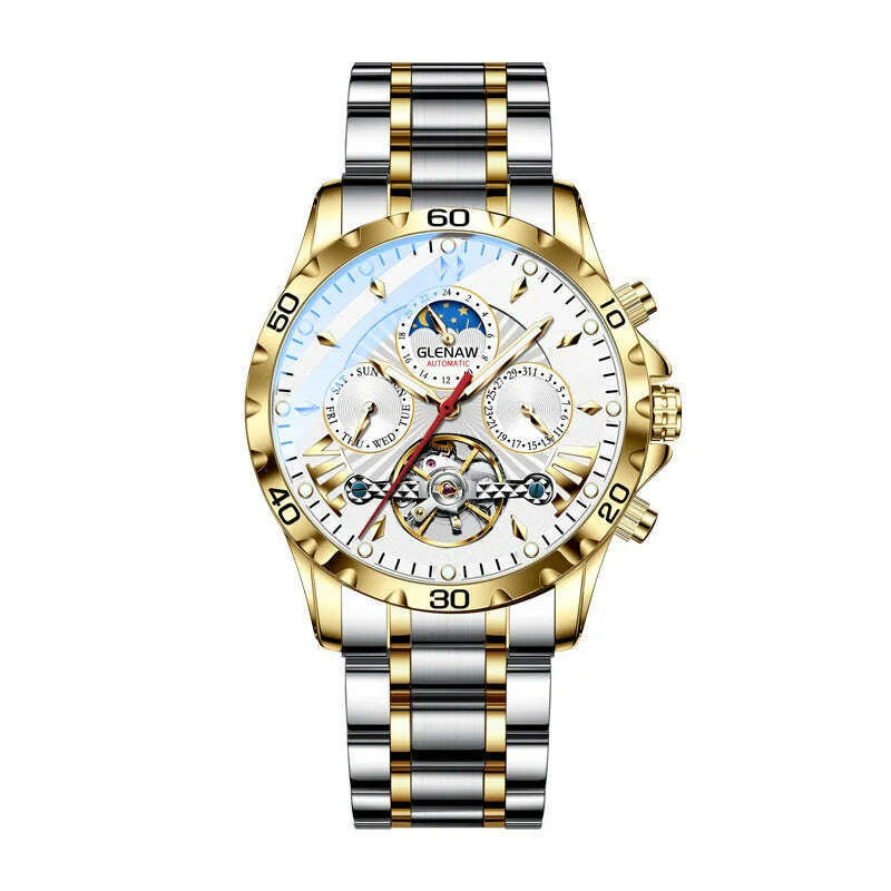 KIMLUD, GLENAW Design Mens Watches Top Brand Luxury Fashion Business Automatic Watch Men's Waterproof Mechanical Watch Montre Homme, S gold, KIMLUD Womens Clothes