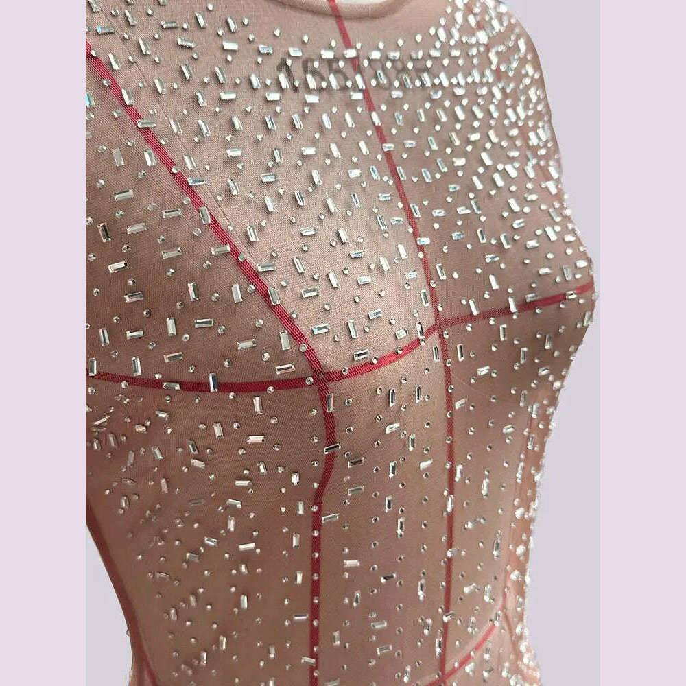 Glitter Female Cover up Maxi Dress Mesh See-Through Split Fashion Long Sleeve Slim Sexy Beach Cover up Dress For Women New - KIMLUD