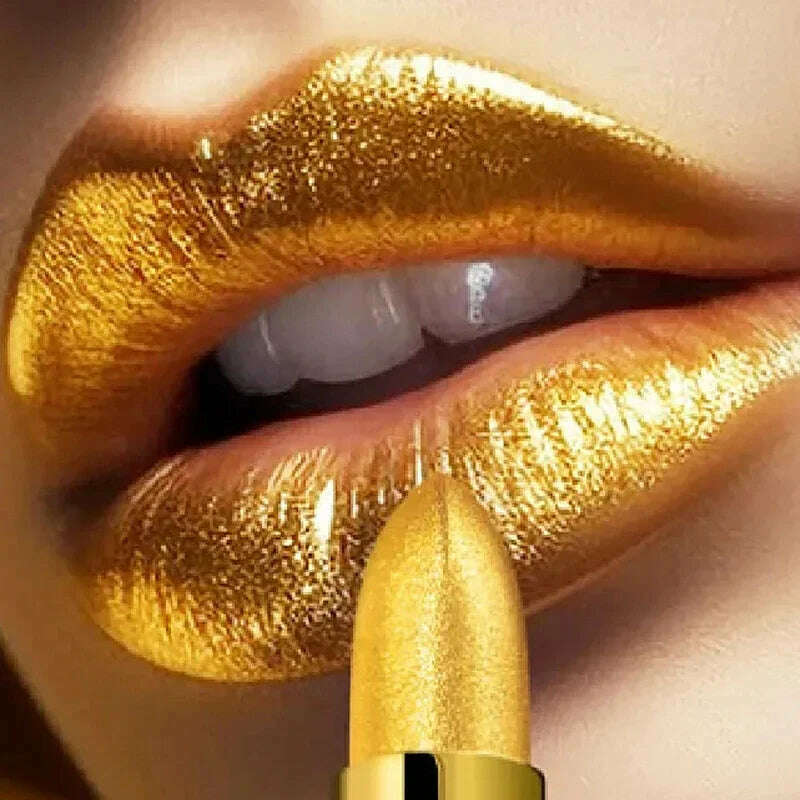 KIMLUD, Glitter Gold Lipstick Shiny Metallic Matte Velvet Waterproof Long Lasting Sexy Gold Red Pink Lip Gloss Women Lip Makeup Cosmetic, KIMLUD Womens Clothes