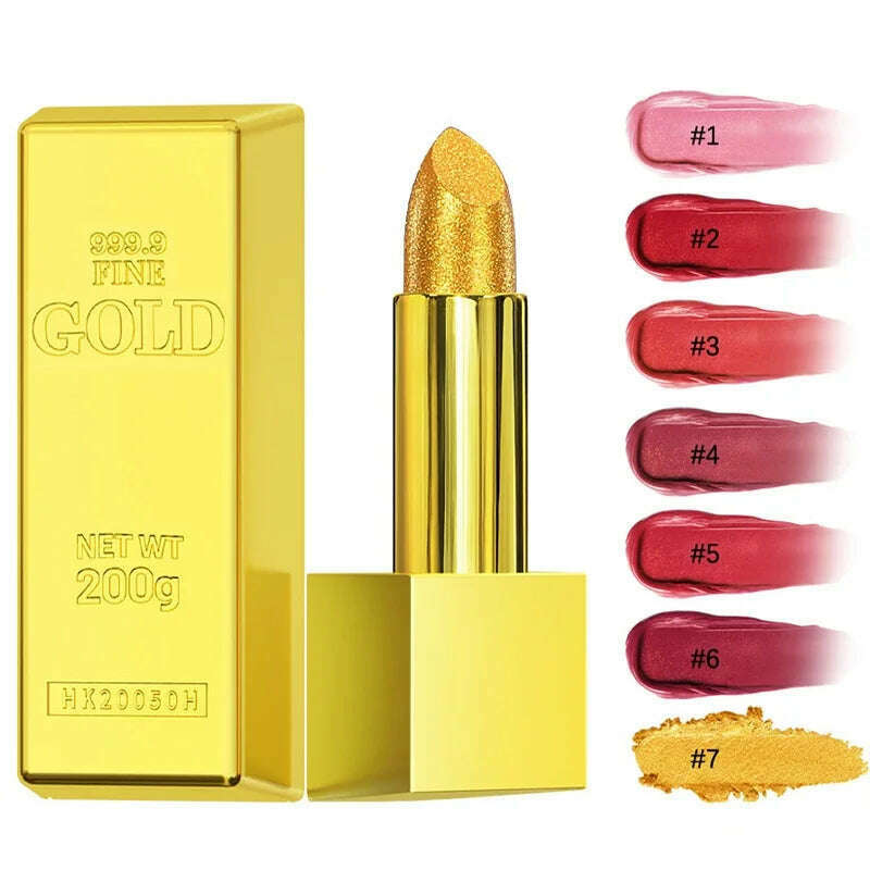 KIMLUD, Glitter Gold Lipstick Shiny Metallic Matte Velvet Waterproof Long Lasting Sexy Gold Red Pink Lip Gloss Women Lip Makeup Cosmetic, KIMLUD Womens Clothes