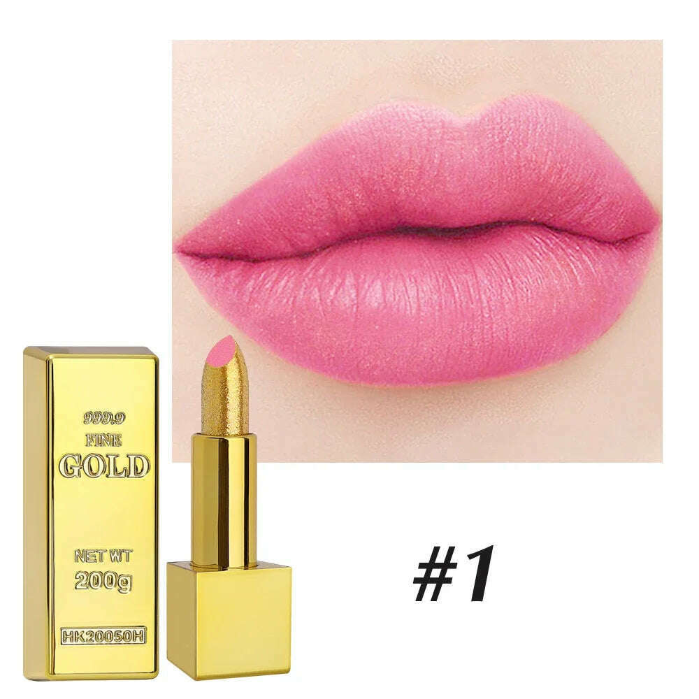 KIMLUD, Glitter Gold Lipstick Shiny Metallic Matte Velvet Waterproof Long Lasting Sexy Gold Red Pink Lip Gloss Women Lip Makeup Cosmetic, KIMLUD Womens Clothes