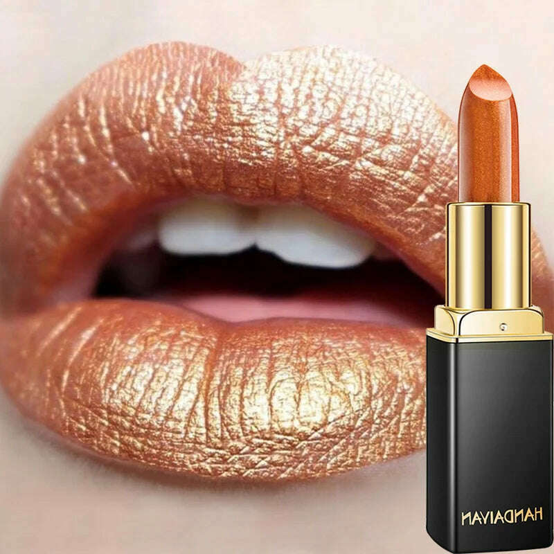 KIMLUD, Glitter Lipstick Long Lasting Non-stick Cup Velve Sexy Nude Red Lipstick Shimmer Gold Waterproof Moisturizing Women Lips Makeup, KIMLUD Women's Clothes