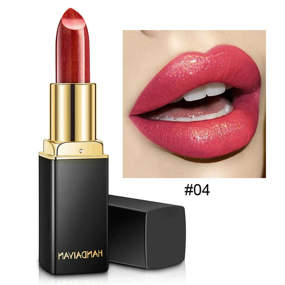 KIMLUD, Glitter Lipstick Long Lasting Non-stick Cup Velve Sexy Nude Red Lipstick Shimmer Gold Waterproof Moisturizing Women Lips Makeup, 04, KIMLUD APPAREL - Womens Clothes