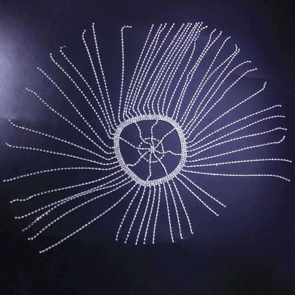 KIMLUD, Glitter Rhinestone Long Fringed Hair Chain Headband Hat Stage Performance for Women Crystal Headwear Headpiece Head Wig Chain, KIMLUD Womens Clothes