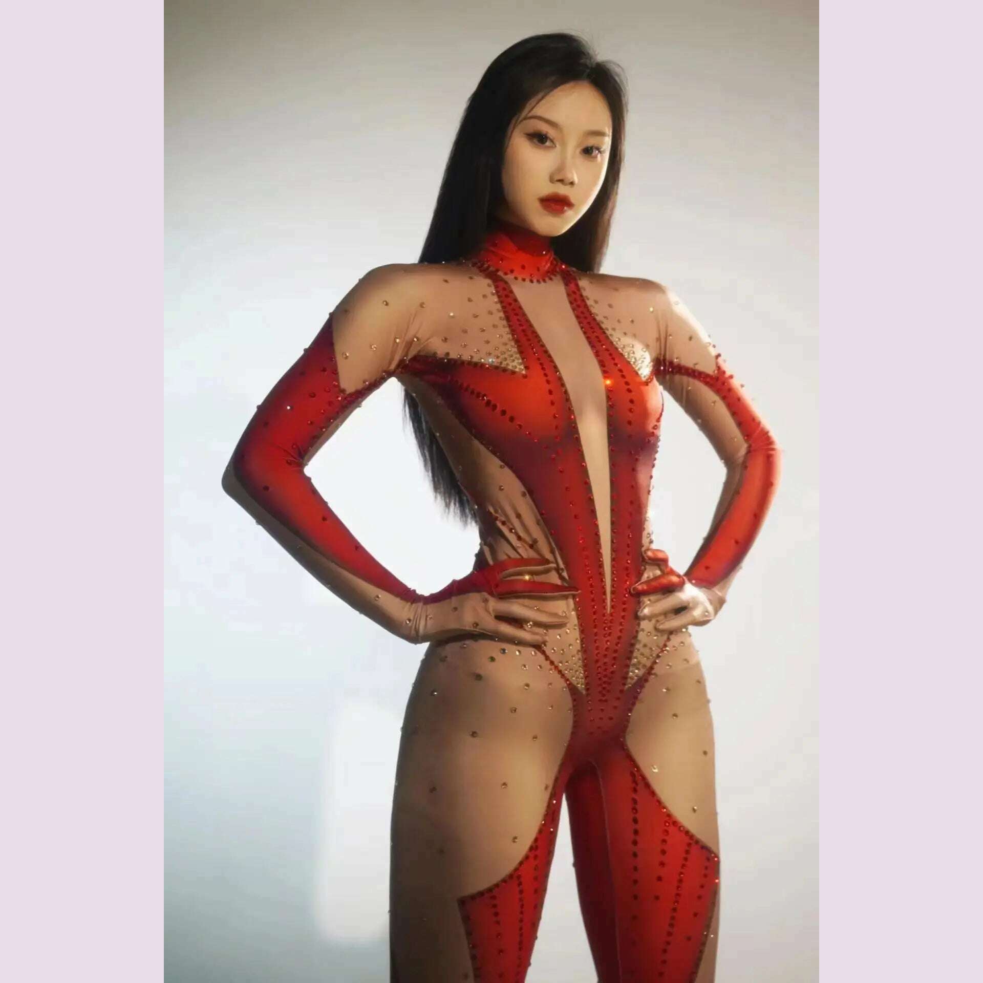 KIMLUD, Glitter Rhinestones Jumpsuit for Women SexyStretch Dance Bodysuit Party Singer Stage WearBirthday Drag iueen Costumes Posui 7G, 1 / S-M, KIMLUD APPAREL - Womens Clothes