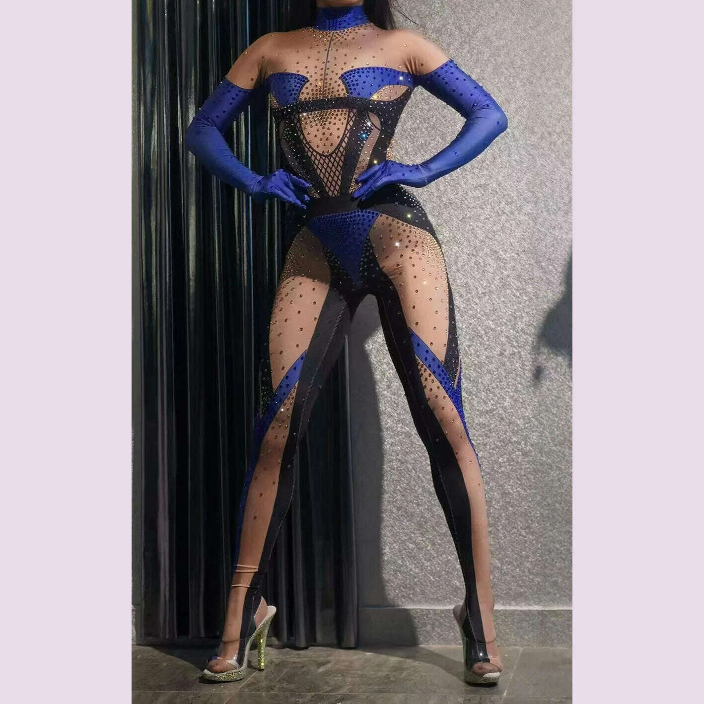KIMLUD, Glitter Rhinestones Jumpsuit for Women SexyStretch Dance Bodysuit Party Singer Stage WearBirthday Drag iueen Costumes Posui 7G, 10 / S-M, KIMLUD APPAREL - Womens Clothes