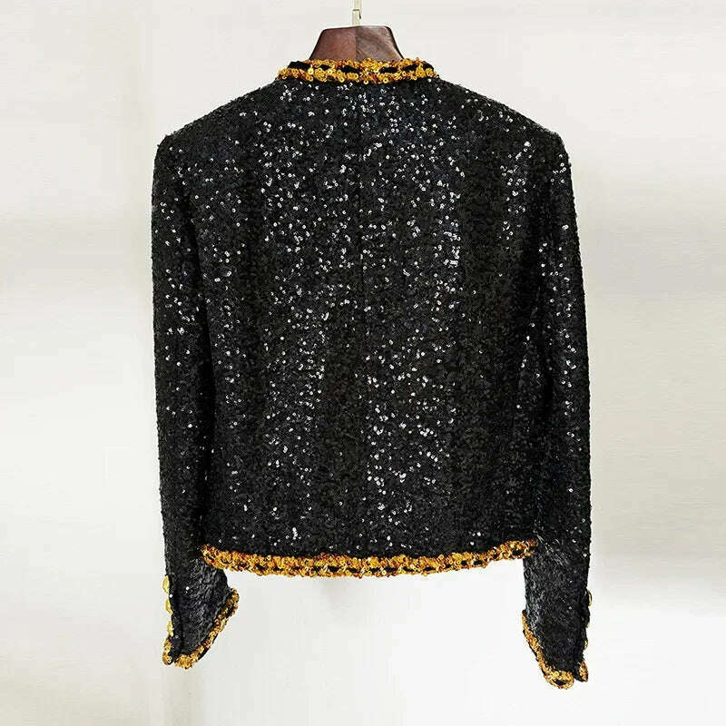 KIMLUD, Glitter Sequins Formal Women Suit Blazer Female Business Work Wear Shiny Long Sleeve Coat 1 Piece Jacket Outfit With Pocket, KIMLUD Womens Clothes