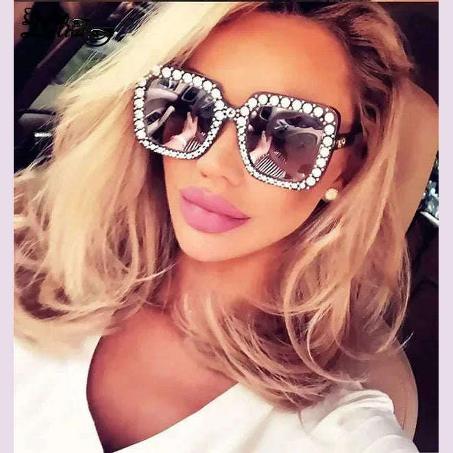 KIMLUD, Glitter Women Sunglasses Brand Design Flash Square Shades Mirror Female Sun Glasses Bezel Bling Rhinestones, KIMLUD Womens Clothes