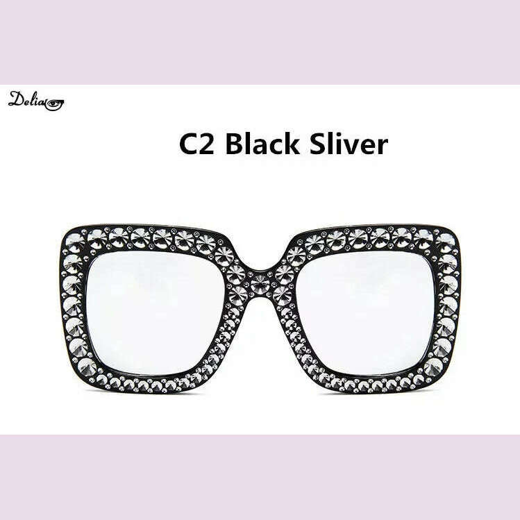 KIMLUD, Glitter Women Sunglasses Brand Design Flash Square Shades Mirror Female Sun Glasses Bezel Bling Rhinestones, KIMLUD Womens Clothes