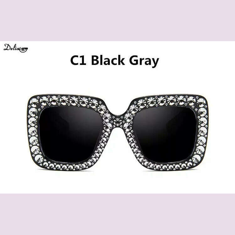 KIMLUD, Glitter Women Sunglasses Brand Design Flash Square Shades Mirror Female Sun Glasses Bezel Bling Rhinestones, KIMLUD Womens Clothes