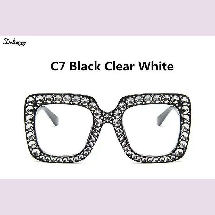 KIMLUD, Glitter Women Sunglasses Brand Design Flash Square Shades Mirror Female Sun Glasses Bezel Bling Rhinestones, KIMLUD Womens Clothes