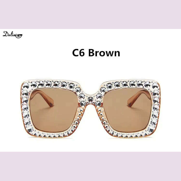 KIMLUD, Glitter Women Sunglasses Brand Design Flash Square Shades Mirror Female Sun Glasses Bezel Bling Rhinestones, KIMLUD Womens Clothes