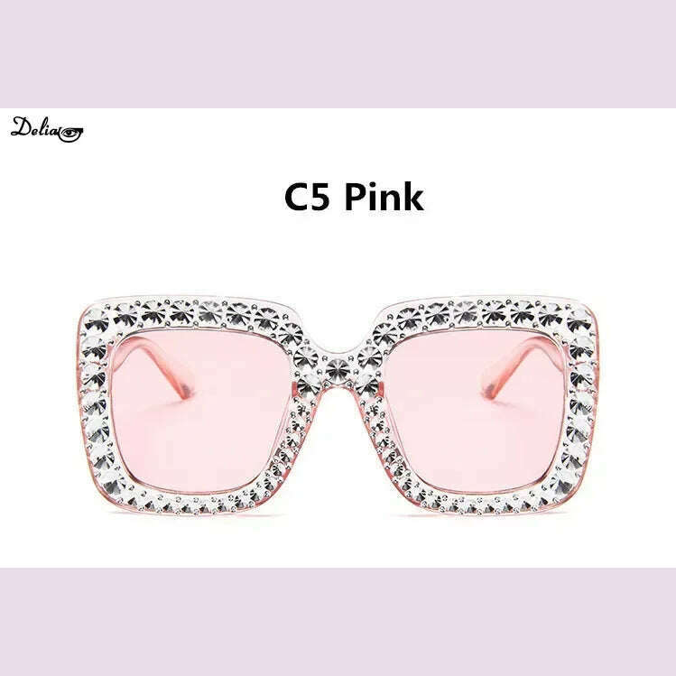 KIMLUD, Glitter Women Sunglasses Brand Design Flash Square Shades Mirror Female Sun Glasses Bezel Bling Rhinestones, C5 Pink, KIMLUD APPAREL - Womens Clothes