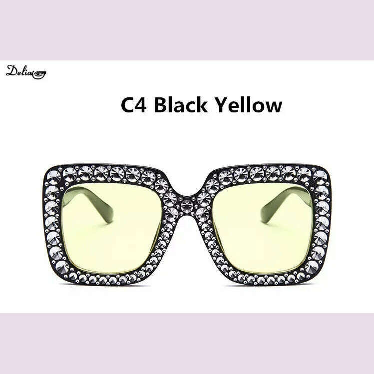 KIMLUD, Glitter Women Sunglasses Brand Design Flash Square Shades Mirror Female Sun Glasses Bezel Bling Rhinestones, KIMLUD Womens Clothes