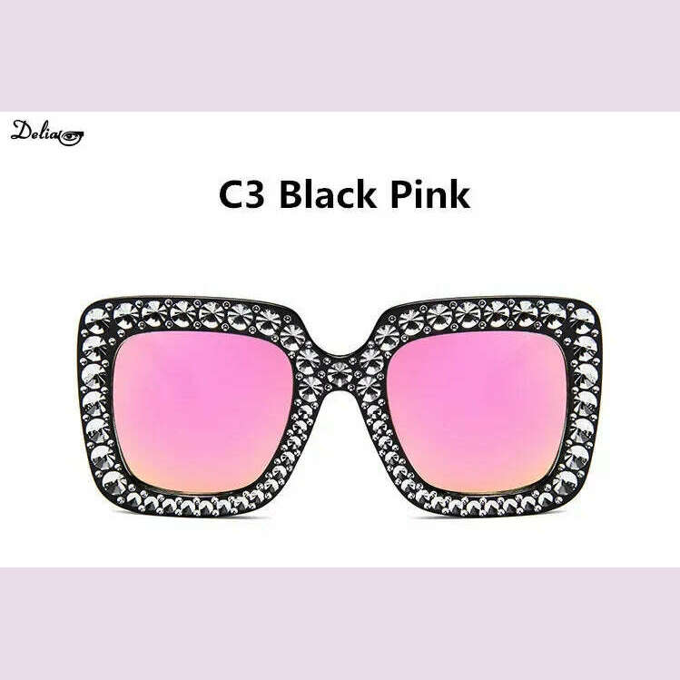 KIMLUD, Glitter Women Sunglasses Brand Design Flash Square Shades Mirror Female Sun Glasses Bezel Bling Rhinestones, KIMLUD Womens Clothes