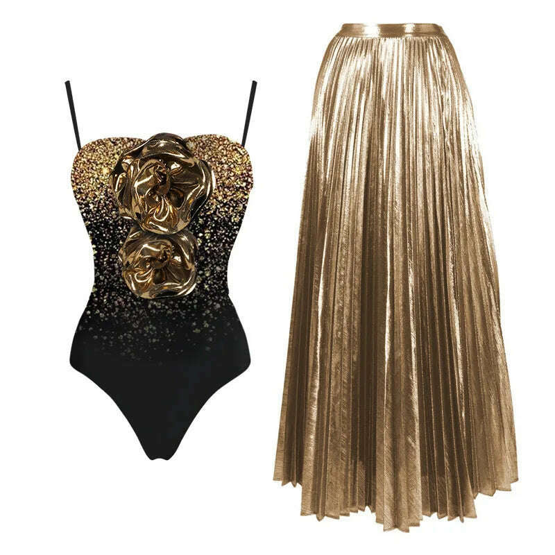 KIMLUD, Glossy One Piece Swimsuit Woman Block Color Sequin Swimwear Holiday Monokini Beach Bathing Suit Outfit, KIMLUD Womens Clothes