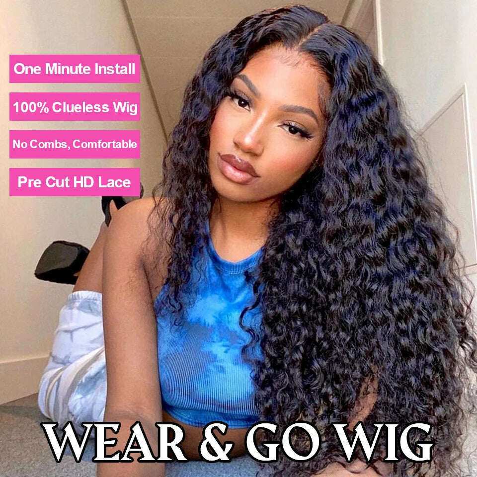 KIMLUD, Glueless Human Hair Wigs Deep Wave Lace Frontal Wigs For Women 180% Quick Easy Install Glueless Wigs 4x4 Lace Wear And Go Wig, Wear go glueless Wig / 22INCHES, KIMLUD APPAREL - Womens Clothes