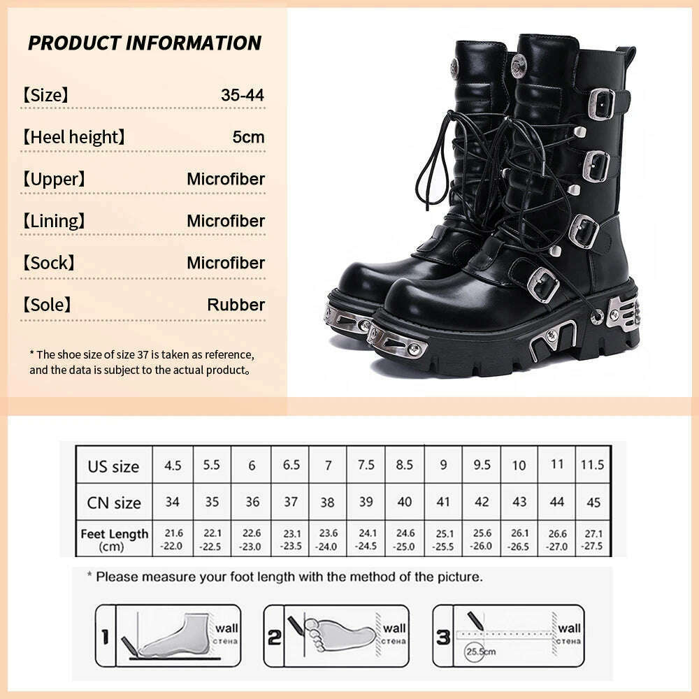KIMLUD, GOGD Brand Fashion Women's Platform Ankle Boots Motorcycle Boots Mid-calf Military Boots Gothic Belt Punk Shoes Metal Buckle, Black / 35, KIMLUD APPAREL - Womens Clothes