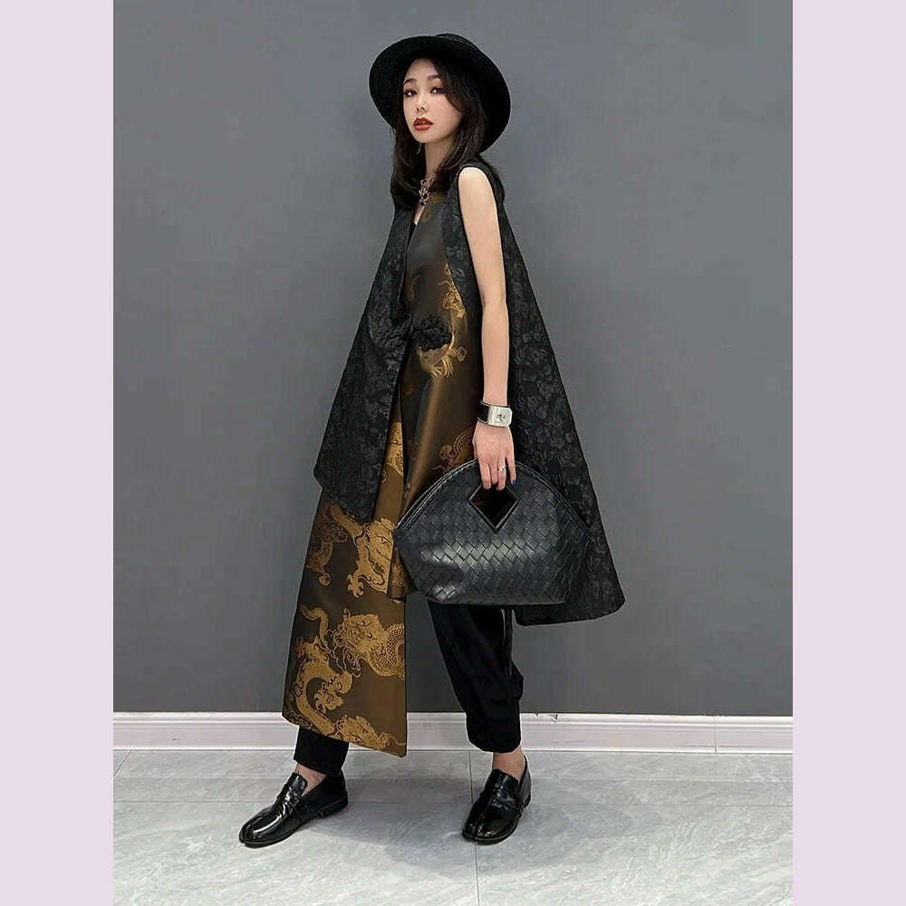 Gold 2024 spring Summer New Fashion Chinese Style Sleeveless Vest Coat Female Show Slim Versatile Women Irregular Jacket ZXF903 - KIMLUD