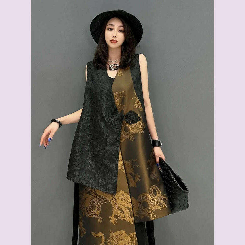 Gold 2024 spring Summer New Fashion Chinese Style Sleeveless Vest Coat Female Show Slim Versatile Women Irregular Jacket ZXF903 - KIMLUD