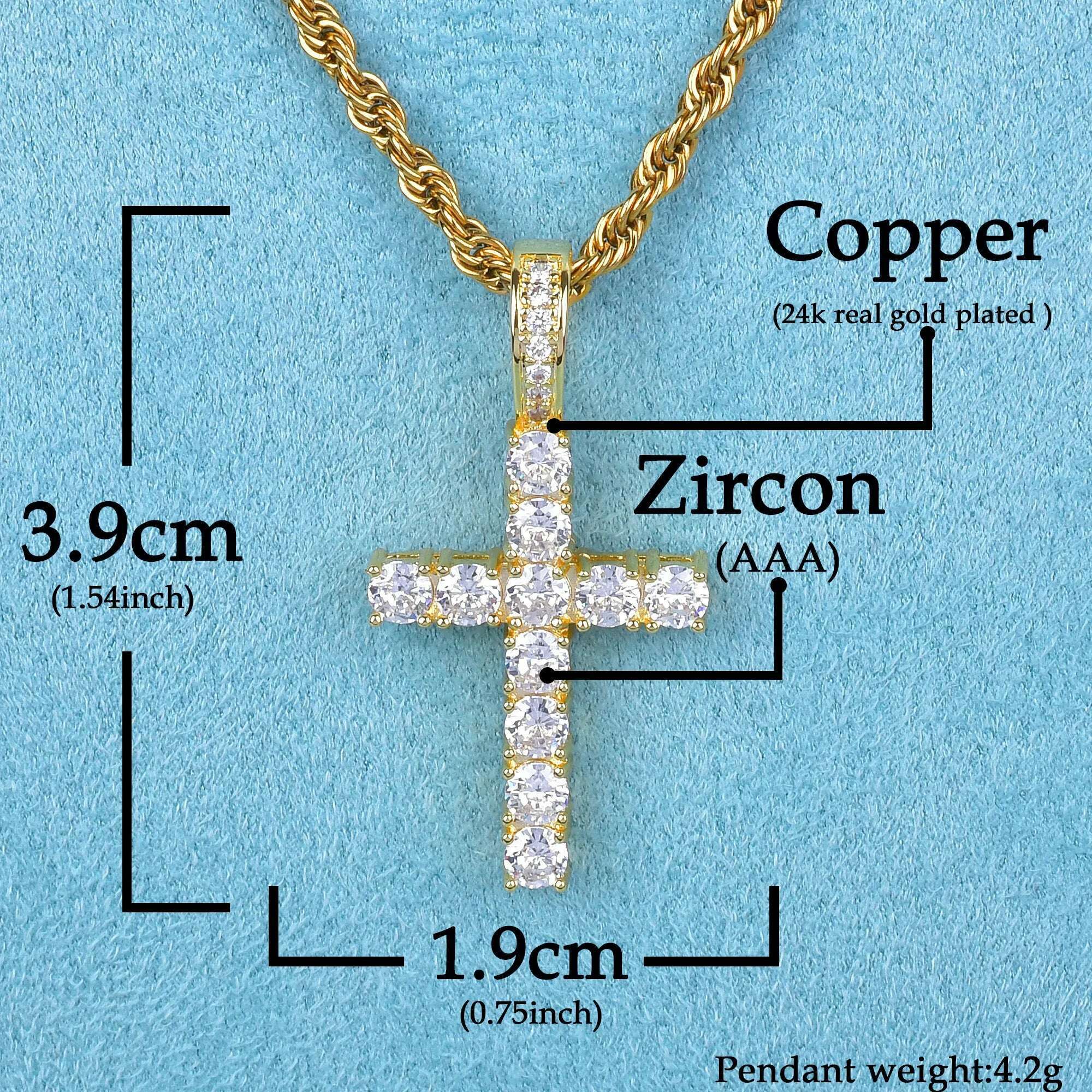 KIMLUD, Gold Color Zircon Cross Pendant For Men Women Plated Hip Hop Rock Street Iced CZ Necklace Jewelry, KIMLUD Womens Clothes