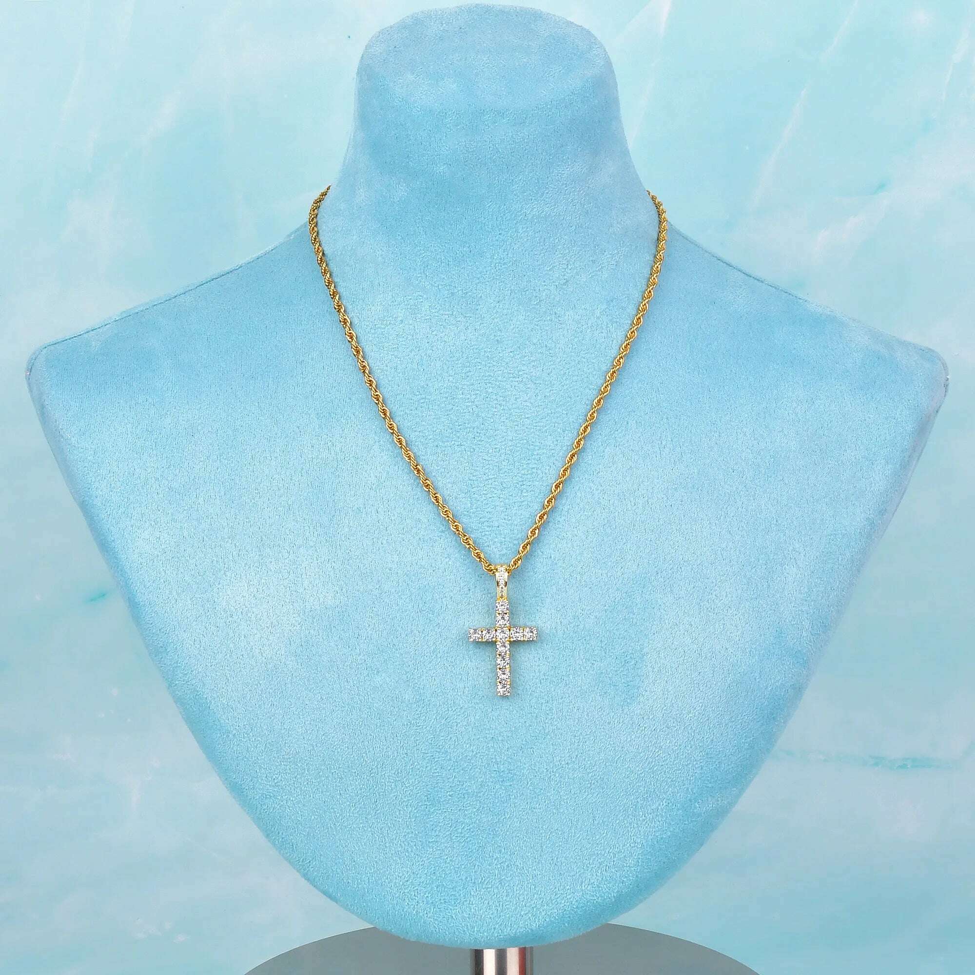 KIMLUD, Gold Color Zircon Cross Pendant For Men Women Plated Hip Hop Rock Street Iced CZ Necklace Jewelry, KIMLUD Womens Clothes