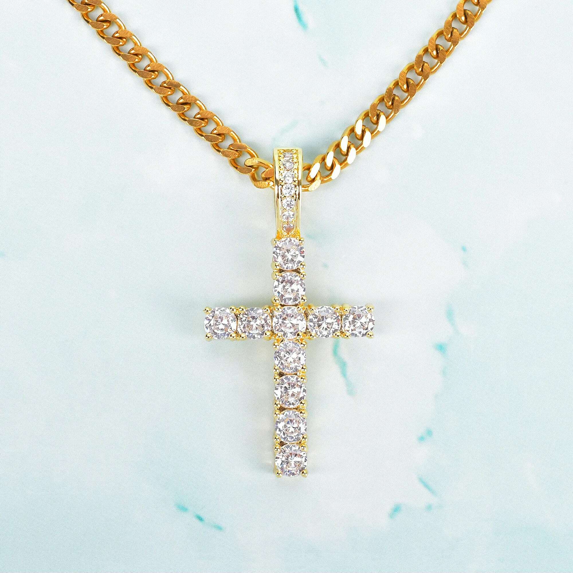 KIMLUD, Gold Color Zircon Cross Pendant For Men Women Plated Hip Hop Rock Street Iced CZ Necklace Jewelry, KIMLUD Womens Clothes