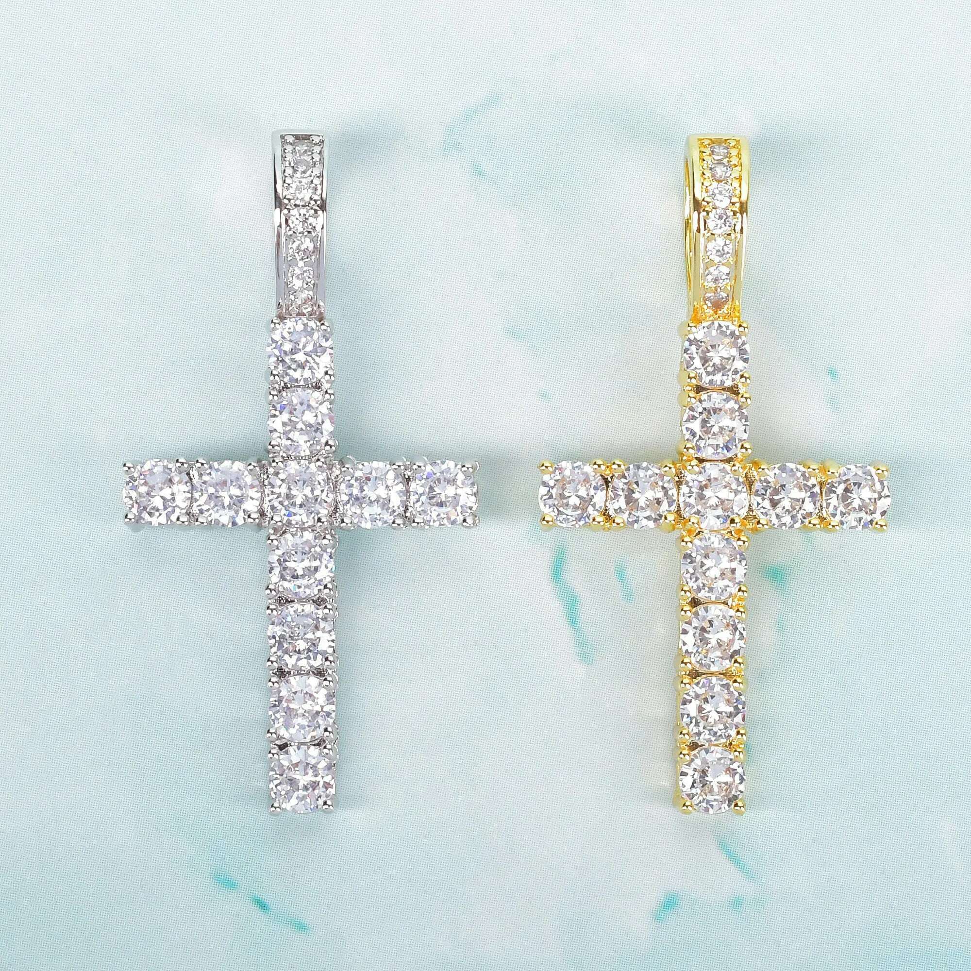 KIMLUD, Gold Color Zircon Cross Pendant For Men Women Plated Hip Hop Rock Street Iced CZ Necklace Jewelry, KIMLUD Womens Clothes