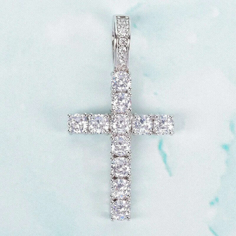 KIMLUD, Gold Color Zircon Cross Pendant For Men Women Plated Hip Hop Rock Street Iced CZ Necklace Jewelry, Silver Color / Rope Chain / China|16Inch, KIMLUD APPAREL - Womens Clothes